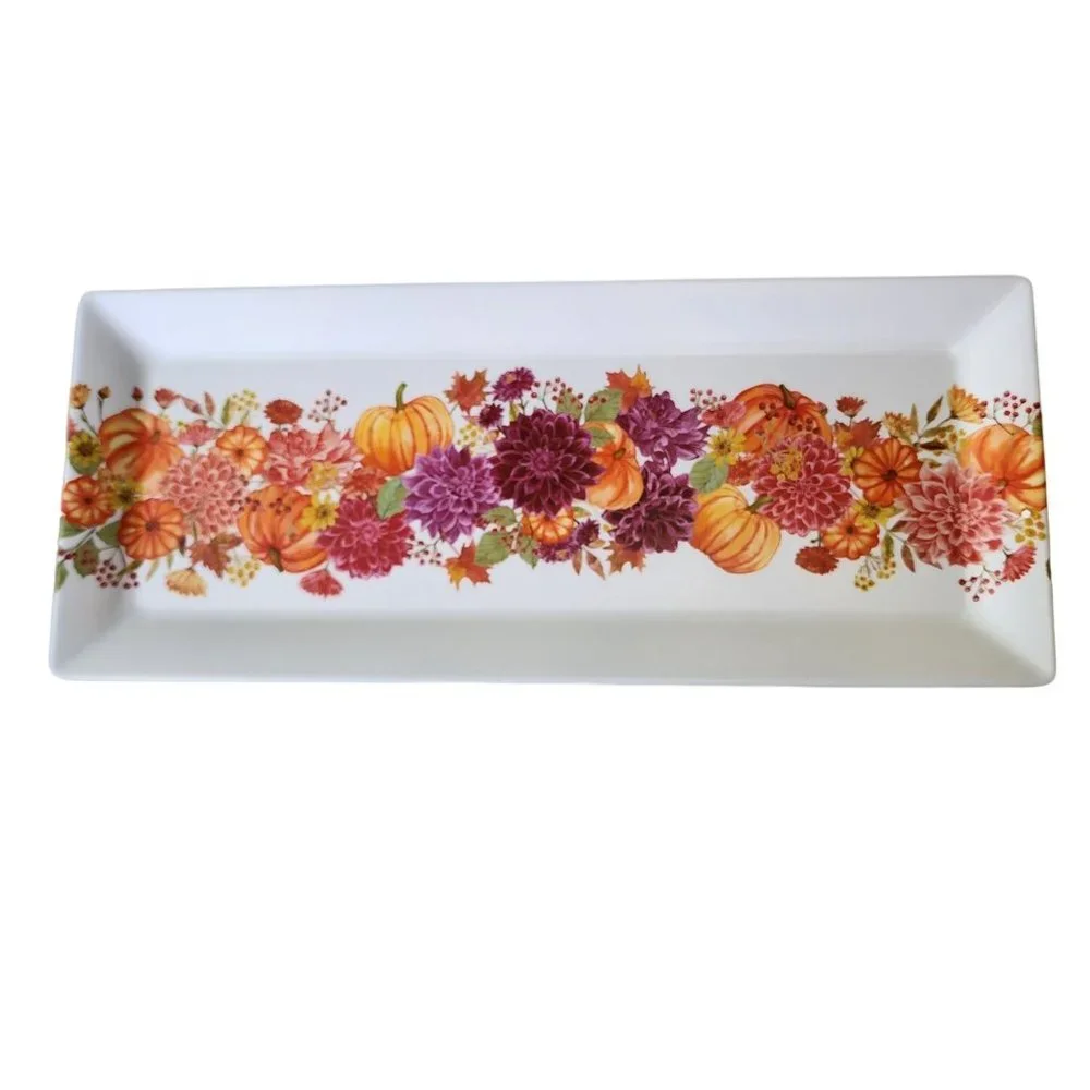 Pumpkin Autumnal Print Design Large Rectangular Melamine Serving Tray  19in x 8i
